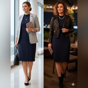 Sharagano Mock Neck Sleeveless Dress Navy Blue Size 14